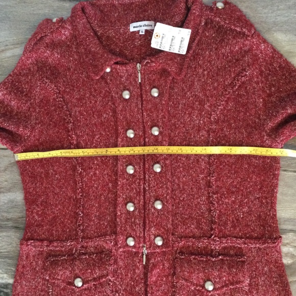 Marie Claire XL Acrylic Wool Blend Boucle Zip Up Cardigan Sweater Jacket Red - Picture 13 of 16